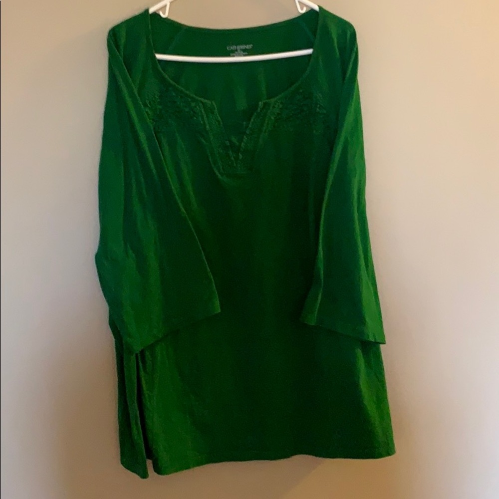 Catherines 3x Green Crocheted Detail Knit Top